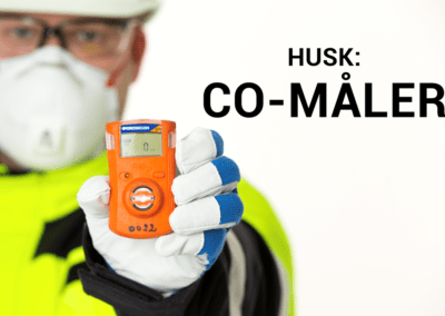 Plakat for Eramet som sier "Husk CO-Måler"